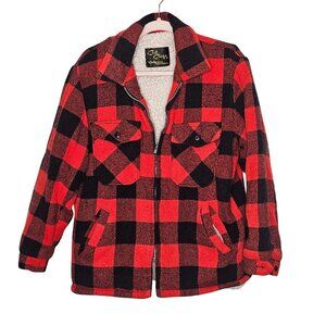 Cal Craft Vintage Buffalo Plaid Wool Zip Jacket Sherpa Lining Red Black Mens M